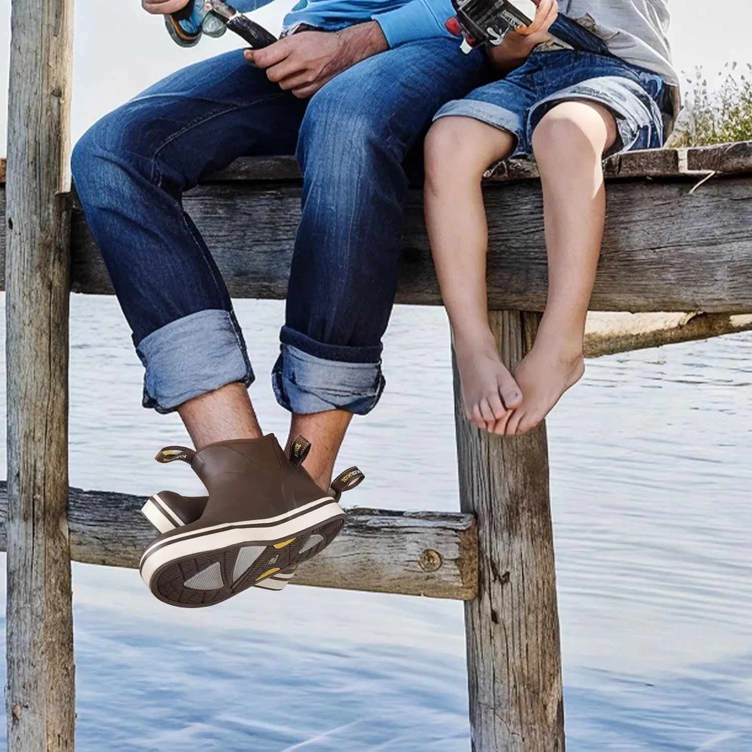 Kalkal Men's Deck Boots Anti-Slip Saltwater Fishing Rain Boots with Memory Foam, Waterproof Rubber Ankle Work Boots for Sailing (Size 7-14)