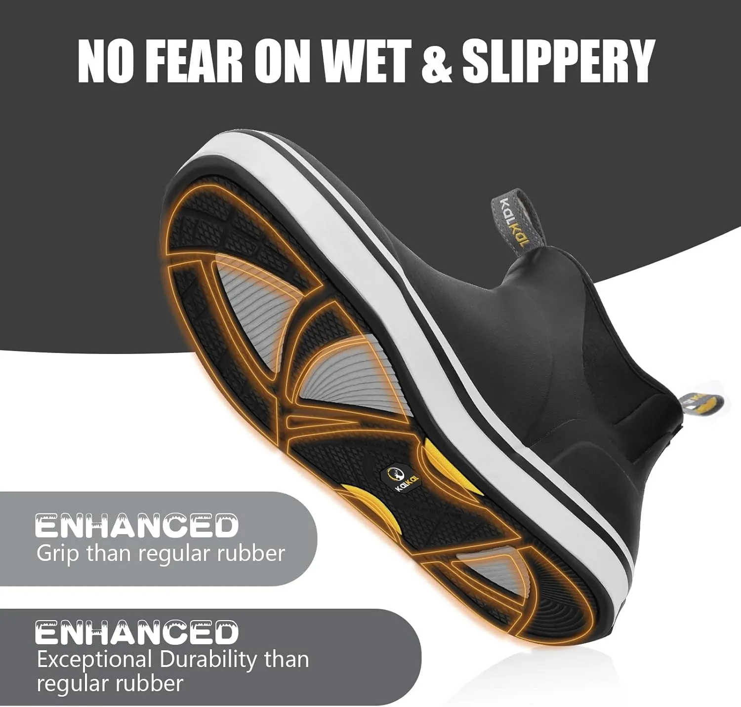 Kalkal Men's Deck Boots Anti-Slip Saltwater Fishing Rain Boots with Memory Foam, Waterproof Rubber Ankle Work Boots for Sailing (Size 7-14)