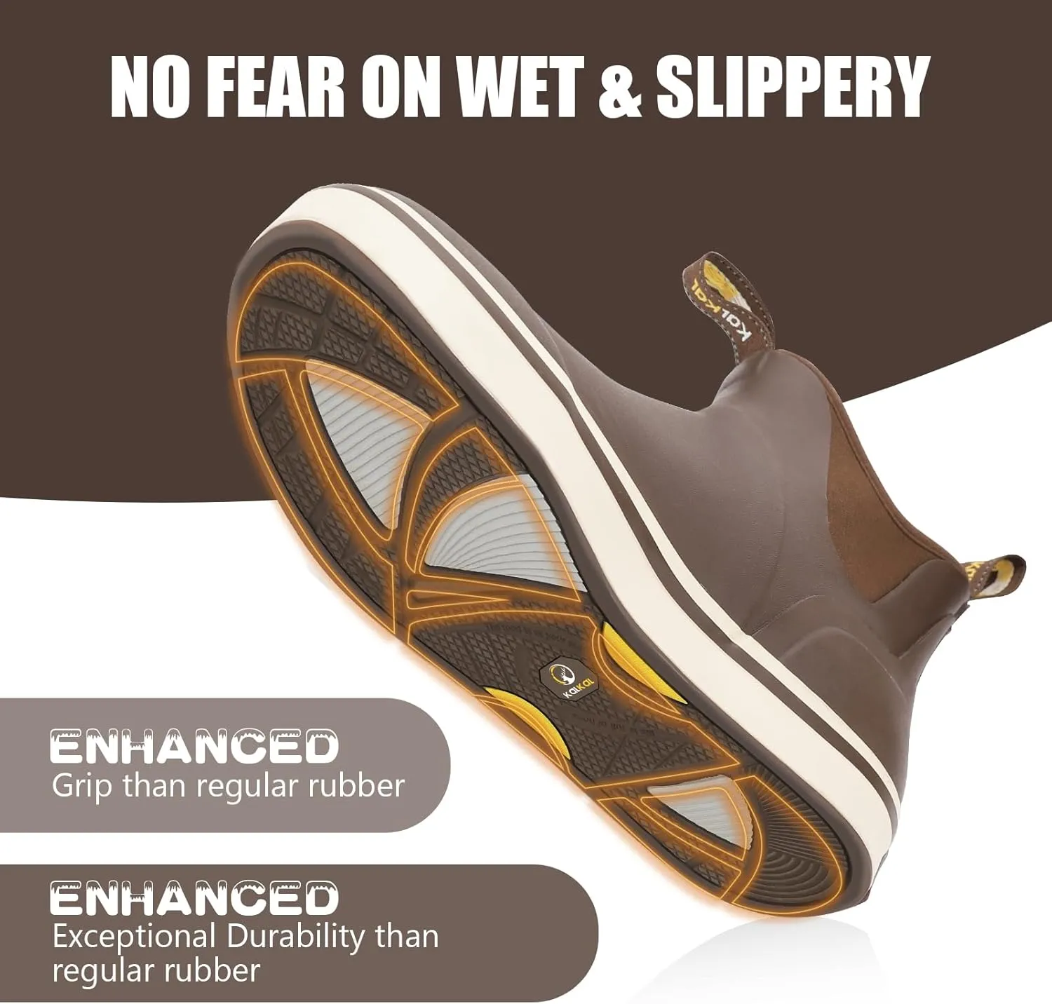 Kalkal Men's Deck Boots Anti-Slip Saltwater Fishing Rain Boots with Memory Foam, Waterproof Rubber Ankle Work Boots for Sailing (Size 7-14)