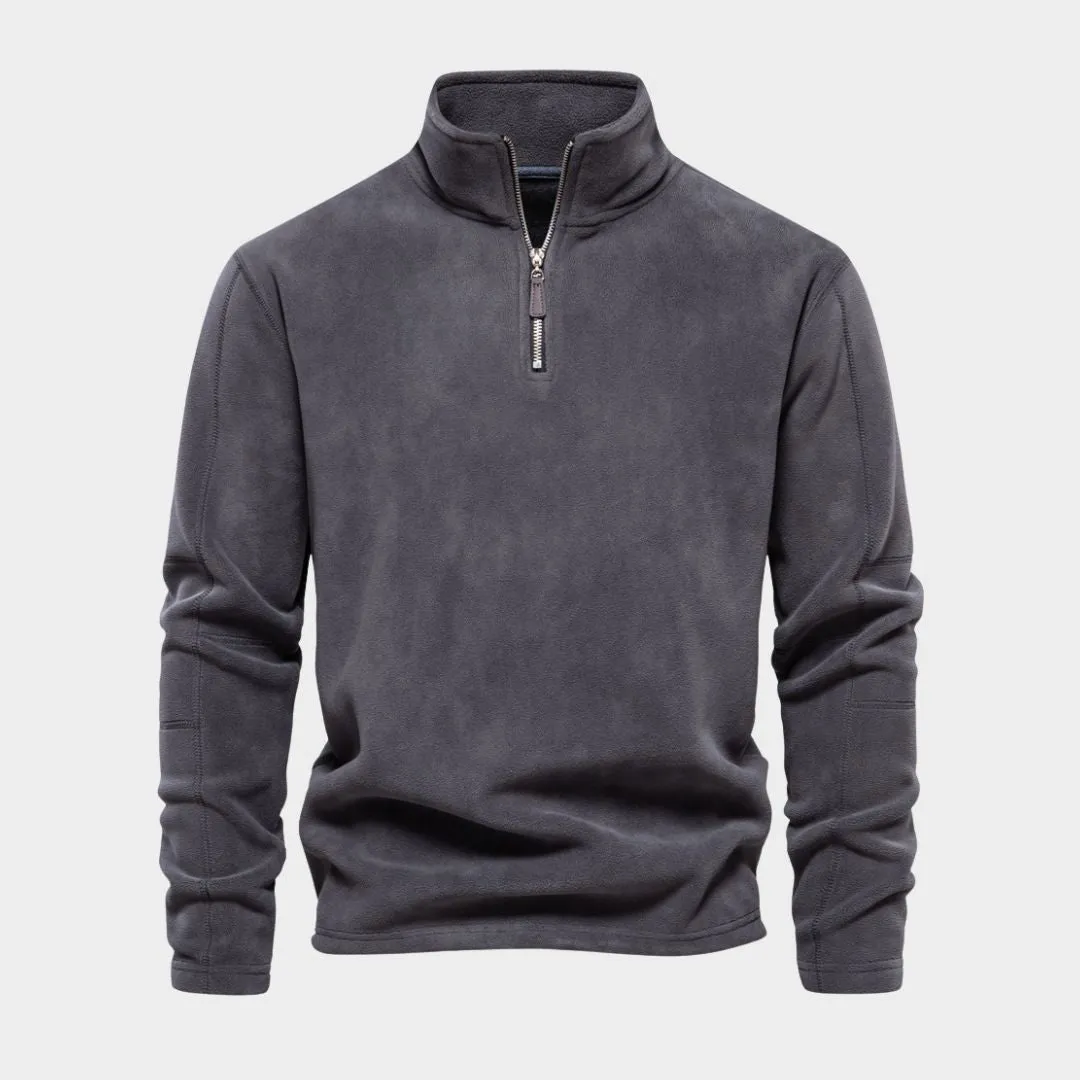 Men's Fleece Sweater  Thicken Warm Zipper Neck Sweater, Soft Shell Sweatshirt (Light Green, Black, and More)