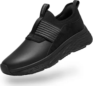 NINGO Non Slip Work Shoes for Men Food Service, Water & Oil Resistant Slip On Kitchen Chef Shoes, Comfortable Padded EVA Outsole Slip Resistant Work Shoes for Men with Removable Insole