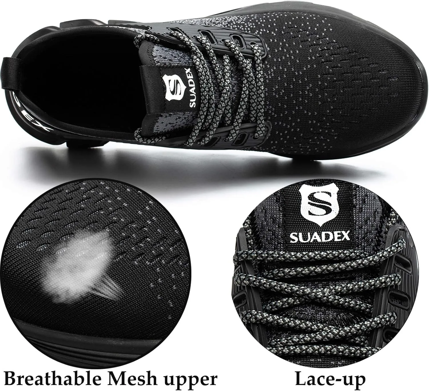 SUADEX Steel Toe Sneakers for Men Women Indestructible Work Safety Shoes Lightweight Comfortable Slip Resistant Composite Toe