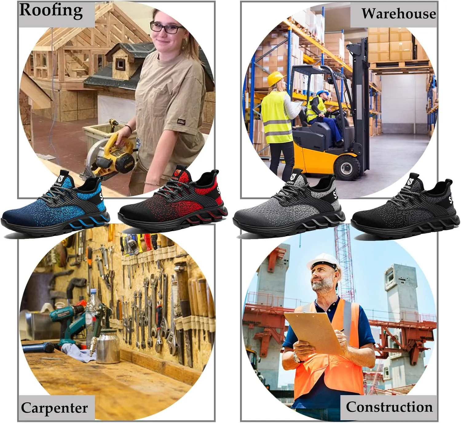 SUADEX Steel Toe Sneakers for Men Women Indestructible Work Safety Shoes Lightweight Comfortable Slip Resistant Composite Toe