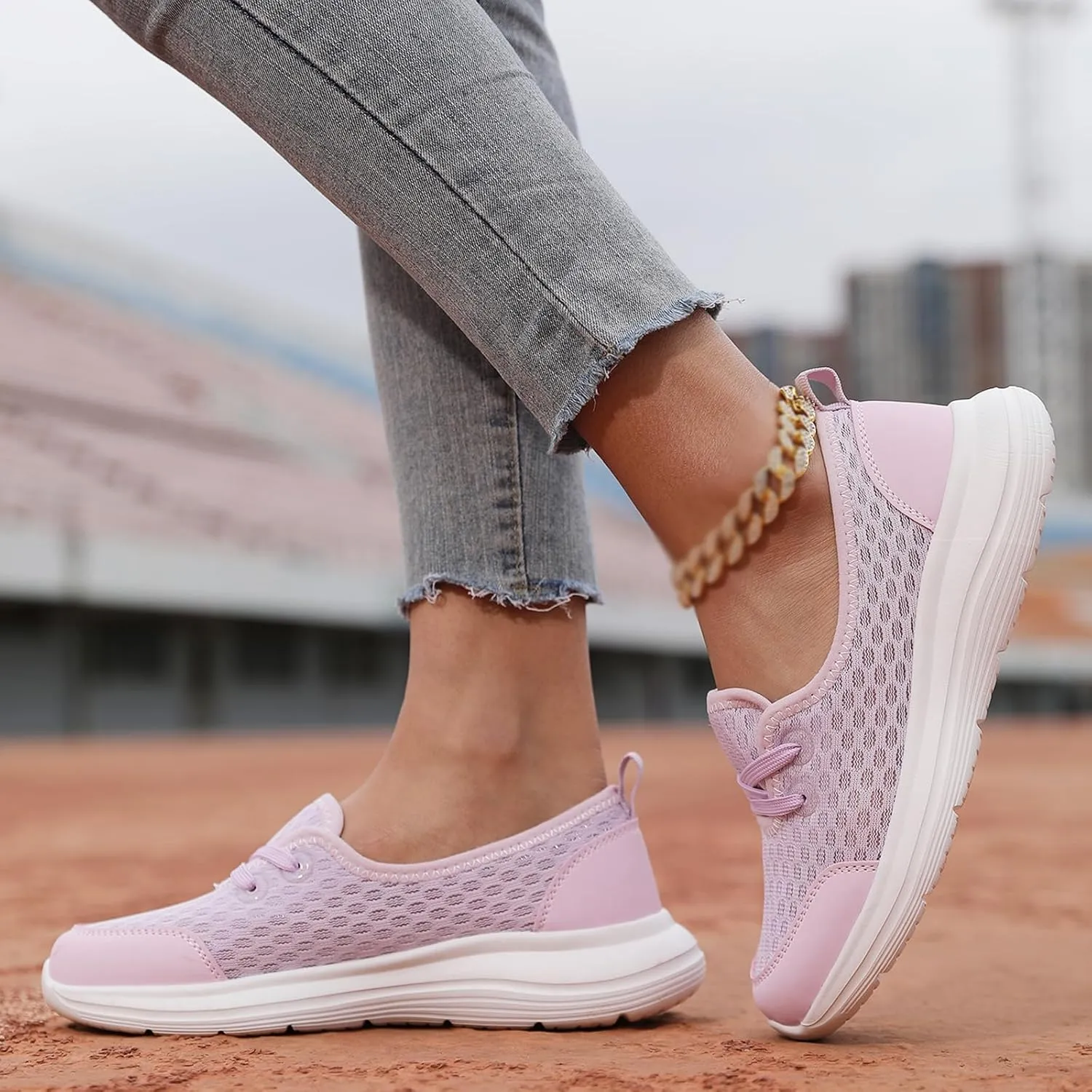 Womens Walking Shoes Tennis Lightweight Gym Sneakers Slip On Low Cut Workout Trainer Sport Breathable Mesh Running Shoes Comfortable Fashion Sneakers for Outdoor